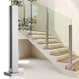 KEHSF Glass Railing Post, 304 Stainless-Steel Deck Railing System Glass Fence Panels, Perfect for Indoor & Outdoor Sturdy Metal Square Balusters Post,End Post,115cm/45.3in