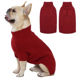 Dog Sweater, Classic Cable Knit Clothes with Leash Hole for Cold Weather, Turtleneck Pullover Dog Jumper Coat Warm Sweartershirts for Outdoor Playing(Red, L)