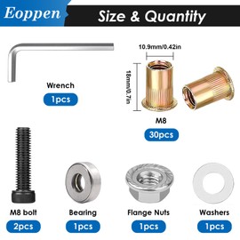 Eoppen 30Pcs M8 Rivet Nuts with Hand Rivet Nut Tool, Carbon Steel Flat Head Threaded Insert Nut Kit for Furniture, Automotive, Marine and Decoration