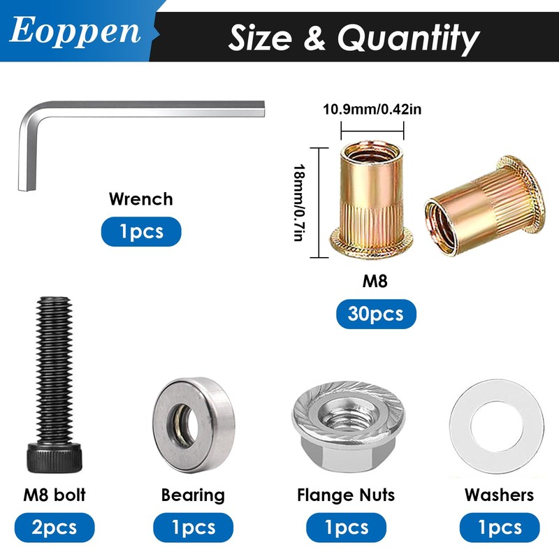 Eoppen 30Pcs M8 Rivet Nuts with Hand Rivet Nut Tool,