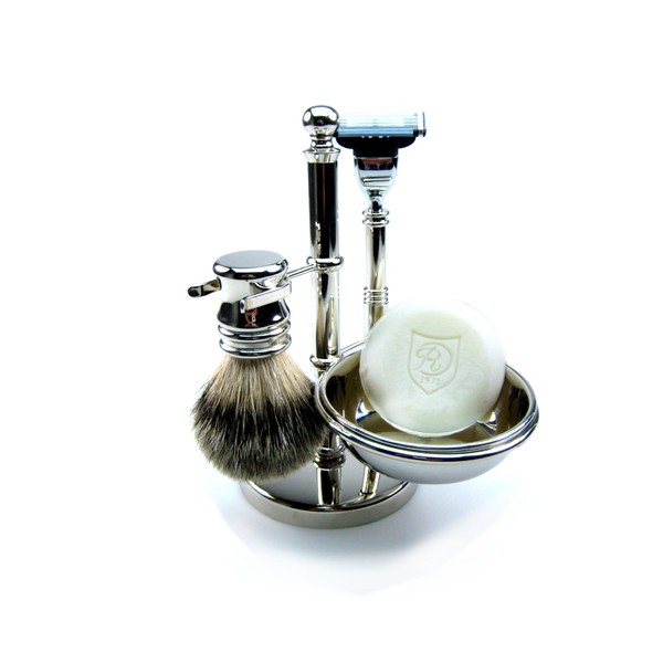 Gold Badger Shaving Stand Silver Soap Dish