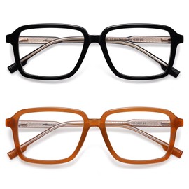 AMOMOMA 2 Pack Retro Reading Glasses for Women Men,Rectangle Blue Light Computer Reader Frame AM6198 C1+C4 0.0X