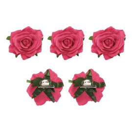 QUARKZMAN Pack of 5 Rose Hair Clips Flower 4 Inch Hair Clip Women's Multicoloured Hair Pins Flowers Hair Accessories for Girls Dancer Party Wedding Beach Rose Red