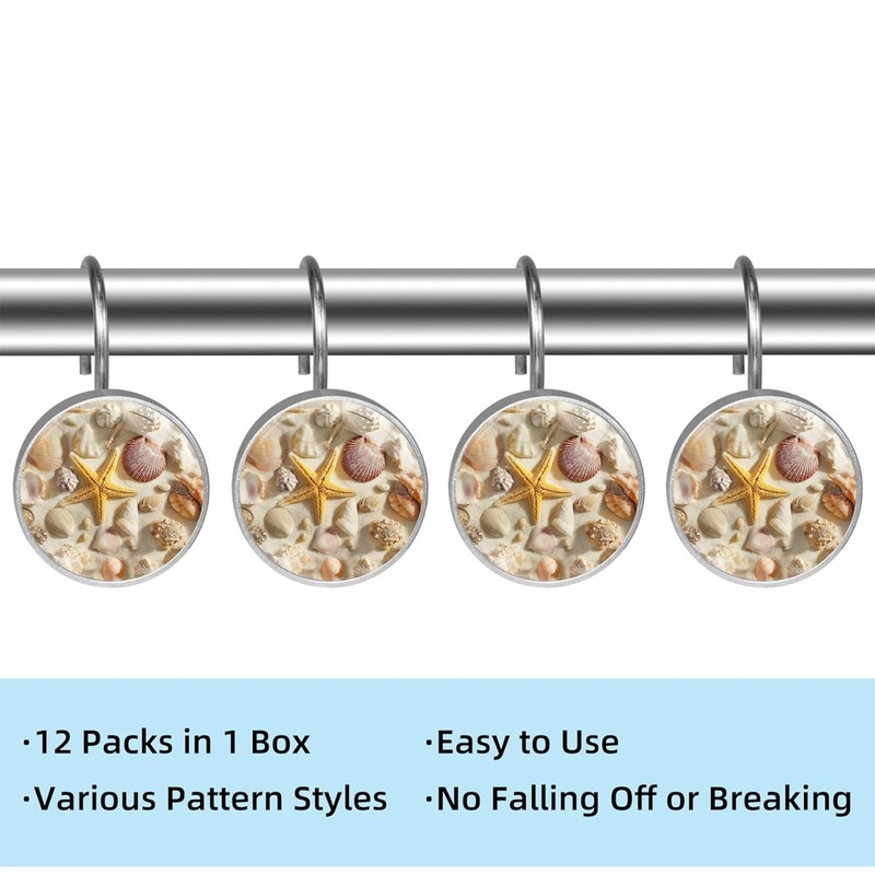 Artinhand Coastal Seashells Starfish Shower Curtain Hooks Set of 12