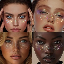 HOSAILY 6 Tatuajes Faciales Holográficos Con Purpurina Para Simular Pecas, Parches Corporales Brillantes E Impermeables Con Motas De Purpurina Para Mujer, Lindas Pegatinas De Estrellas Con Purpurina,
