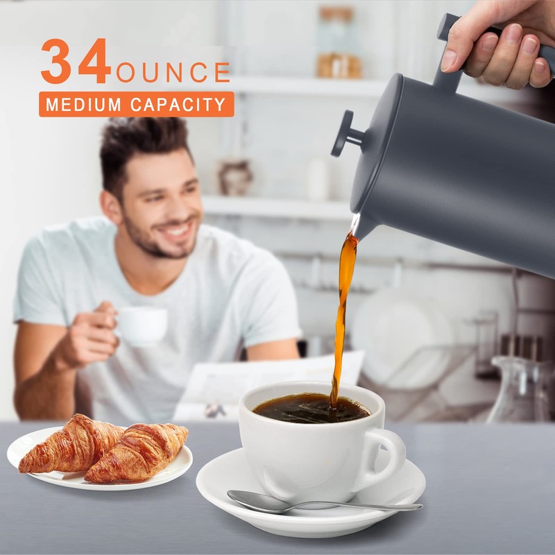 Secura French Press Coffee Maker, 304 Grade Stainless Steel Insulated