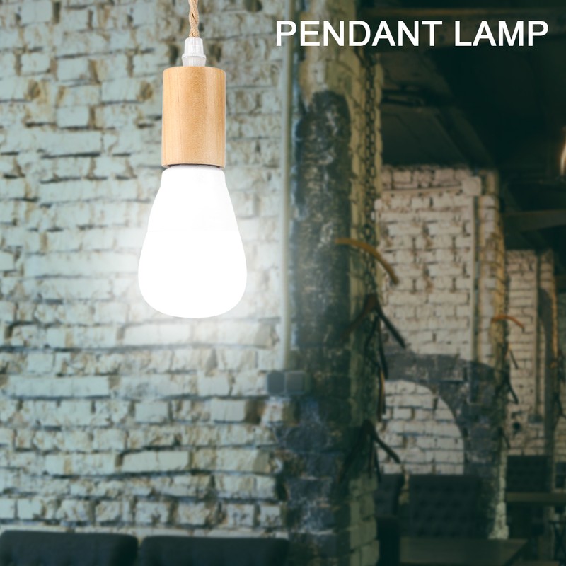 E27 Vintage Country Style Black Simple Wood Pendant Ceiling Lamp