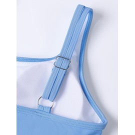 Teen Girls Swimsuit Two-Piece Bikini Set Adjustable Straps High Waist Bathing Suit Kids Athletic Swimwear with Chest Pad Lake Blue