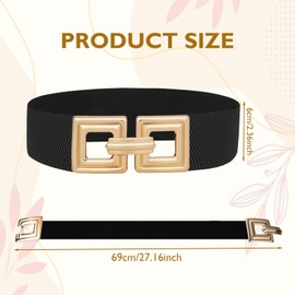 Women's Wide Elastic Waist Belt, Vintage Black Stretchy Belt for Women, Fashion Women's Belt with Golden Buckle for Dress, Dresses, Evening Dress, Jumpsuit, black