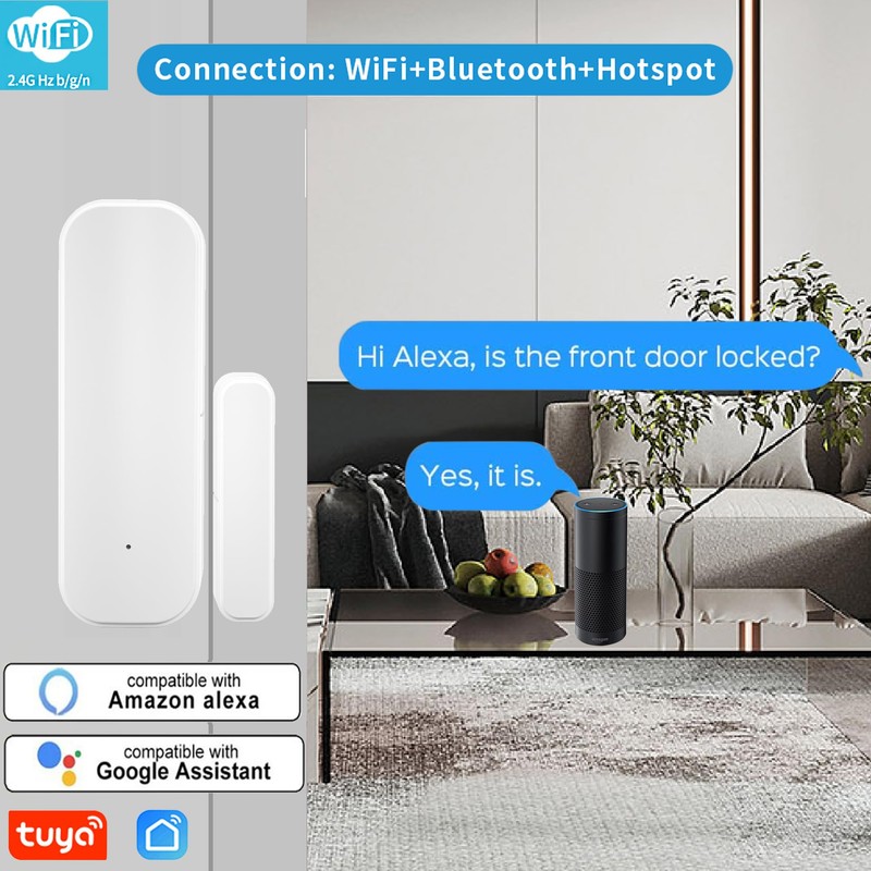 TUYA Smart Door/Window Sensor, Wireless Window Sensor, Real-time Alarm, Compatible