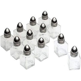 TrueCraftware- Set of 12 Mini Salt Shakers 1/2 oz Stainless Steel- Mini Square Glass Cube Salt and Pepper Shakers with Stainless Steel Top Individual Shakers for Restaurants or Weddings