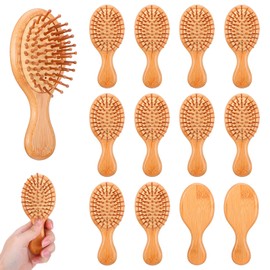 Kifmurase 12 Pack Mini Bamboo Hair Brush Bulk Small Natural Wooden Hairbrush Scalp Massage Round Tip Detangling Brush for Travel Women Men Gifts Bridesmaid Party Favors (Oval)