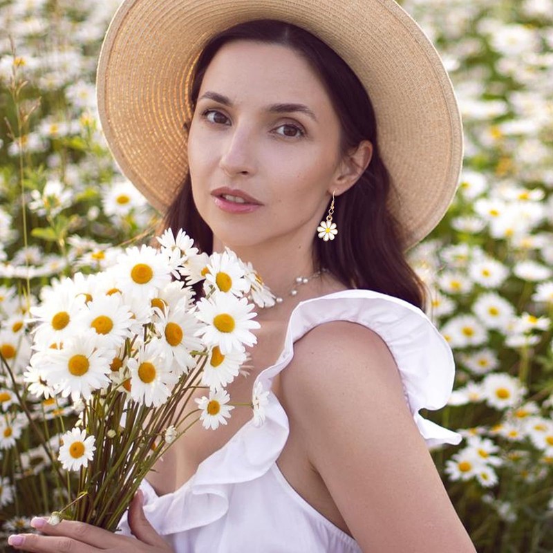 Daisy Flower Earrings for Women, Flower Dangle Earrings, Cute Sweet