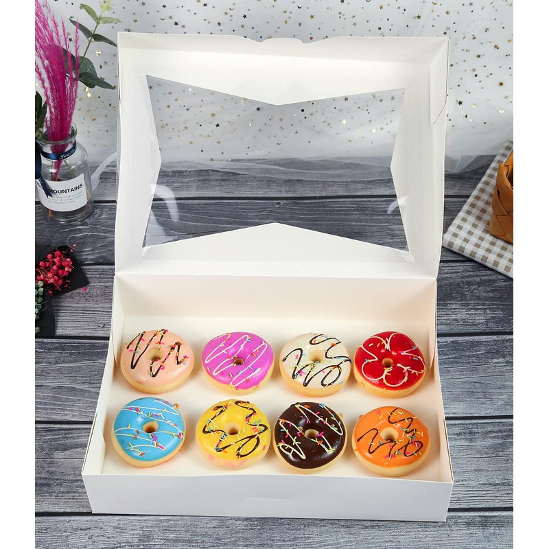 SOROO 8-PACK White Pastry Bakery Box 16x11x2.75inch,Large Donuts,Muffins,Cookies Boxes with