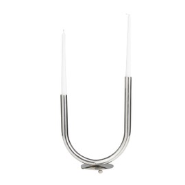The Novogratz Stainless Steel Metal Abstract U-Shaped Candelabra, 10" x 6" x 14", Silver