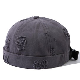 Gvatasz Docker Cap Brimless Rolled Cuff Harbour Hat Street Casual Dancing Hat Visor-Less Sailor Skullcap Beanies Hat,Grey