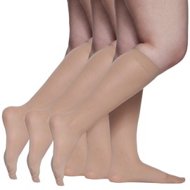 Berkshire womens 3 Pairs Opaque Trouser Pantyhose With Sandalfoot Toe Queen Size Knee High, Nude, 10-12 Plus