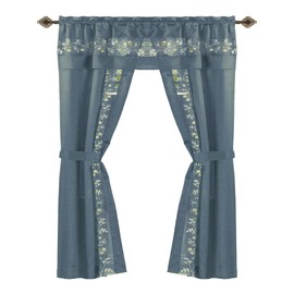 Light-Filtering Window Curtain Set - 55 Inch Width, 63 Inch Length - Fairfield Window in a Bag 5 Piece Set (Ice Blue) - Window Treatment Include Valance, Tiebacks & Split Panels by Achim Home Decor