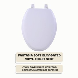 Soft Elongated Vinyl Toilet Seat, White - 19 Inch Soft Vinyl Cover with Comfort Foam Cushioning - Fits All Elongated Size Fixtures - Easy to Install Fantasia by Achim Home Decor