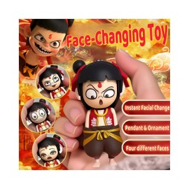 Synsoklip Mechartisans Nezha 2 Face-Changing Model Press Toy - Collectible Movie Novelty, Interactive 4-Expression Transform Art Desk Decor