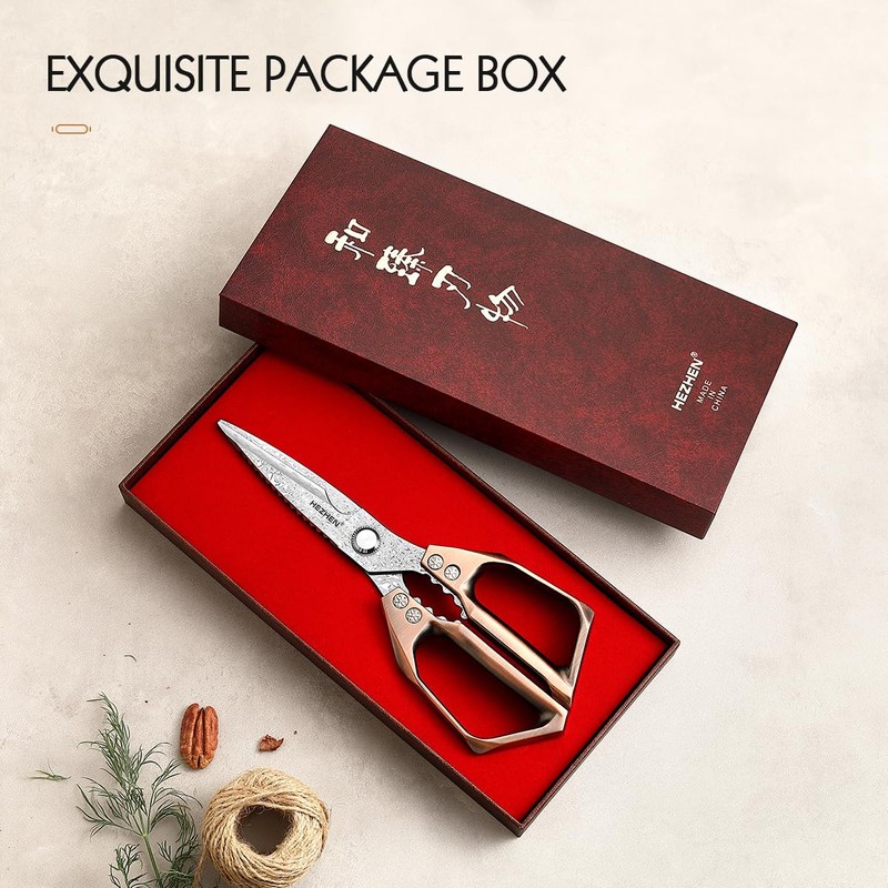 HEZHEN Damask Kitchen Scissors, Multifunctional Cooking Scissors, Saw Cut, 110
