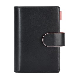 Smartfee Leather Personal Organizer Planner – 6 Rings Notebook Binder with Flyleaf, 30mm Gold Ring, Nappa Leather（ Black&Pink)