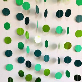 We Moment Zone 52 ft Green Glitter Paper Circle Dots Garland, 6 Pieces Hanging Round Garland for Birthday Wedding Baby Shower Party Decoration