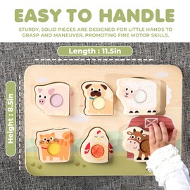 LEFT2RIGHT Wooden Puzzles for Toddlers 2-4 | Montessori Toys for 1-4 Year Olds | Educational Animal Peg Puzzle for Motor Skills & Sensory Learning | Wooden Toddler Puzzles Ages 1-3 Farm Edition