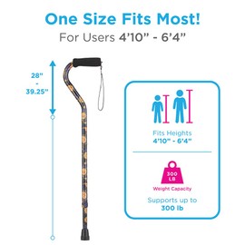Nova Joy Designer Offset Walking Cane for Seniors - Unisex Adjustable Lightweight Aid with Foam Handle, Wrist Strap and Anti-Rattle Lock - Essential Mobility Support - Celestial