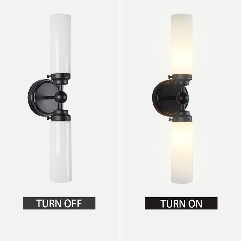 Double Cylinder Glass Wall Sconce,Modern Steel Bathroom Vanity Light, Spherical