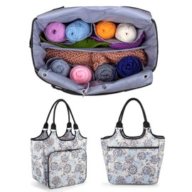 Yarwo Knitting Bag, Yarn Storage Bag for Yarn, Knitting Needles and Knitting Projects, Knitting and Crochet Tote Bag with Accessories Pocket for Crochet Hooks or Other Knitting Supplies, Dandelion