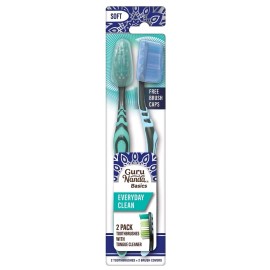 GuruNanda Basic Everyday Soft Toothbrush for Kids & Adults Tounge Cleaner 2 Pack