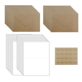 WYAN 20 Sets Kraft Paper Envelopes,with Cards and Seal Stickers,Brown Envelopes and Blank Cards,Foldable Cardboard,for Gift, Greeting Cards, Invitation(15.8 * 10.8cm)