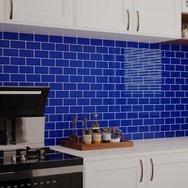 VaryPaper 20 Sheets Peel and Stick Subway Tile Backsplash Royal Blue Sticky Tiles for Wall Waterproof Self Adhesive Vinyl Back Splash Removable Stick on Backsplash Tiles for Kitchen Bathroom 12''x12''