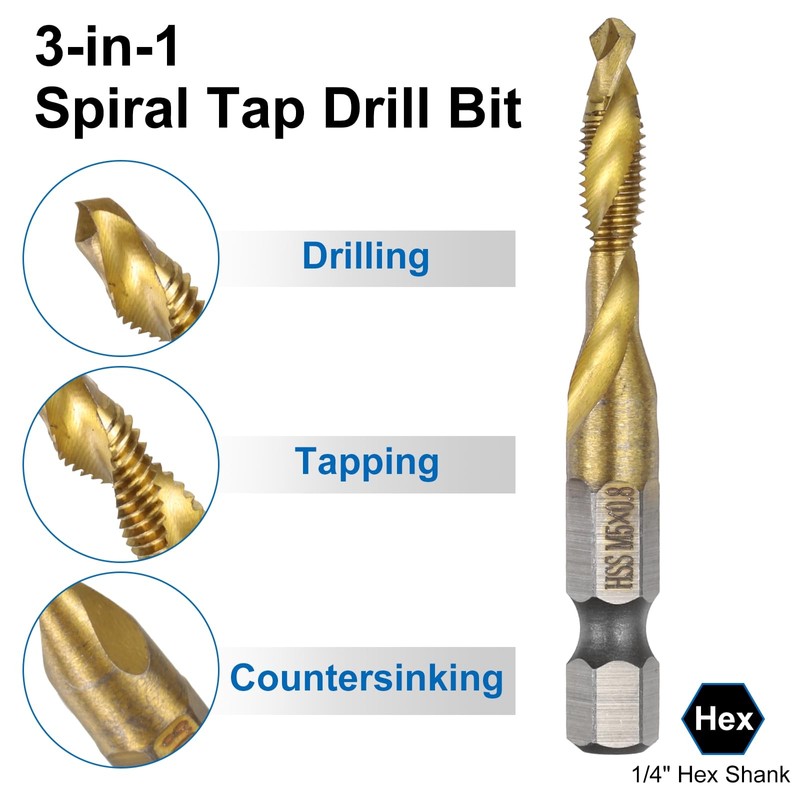 sourcing map 4pcs Combination Drill and Tap Bits Metric M5