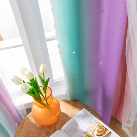 XiDi Curtains for Girls Bedroom, Blackout Curtains fo Kids Room, Colorful Rainbow Curtains, Unicorn Wall Decor Pink Ombre Curtains, Purple Princess Curtains 63 Inches Long 34 Wide 2 Panel Sets