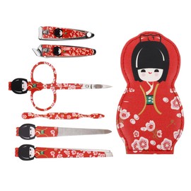 FRCOLOR Japanese Doll Pattern Stainless Steel Personal Nail Clippers Set of 6Pcs Nail Tools Kit for Women Man Home