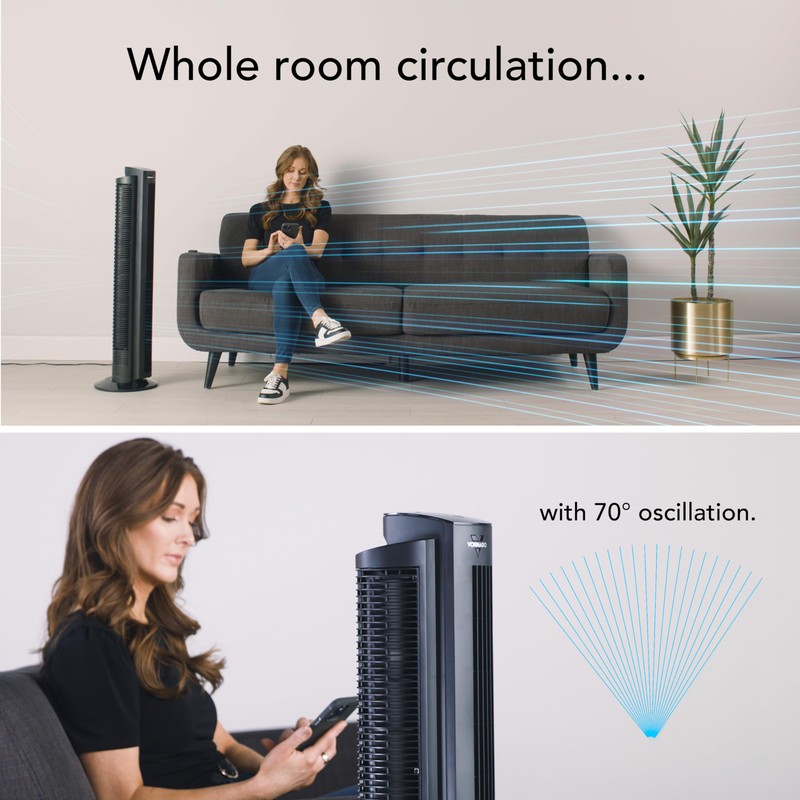 Vornado OZI42DC Tower Fan with Remote and Timer, Oscillating Standing