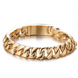COOLSTEELANDBEYOND Mens Gold Curb Chain Bracelet in Stainless Steel 8.7 Inches High Polished with Beautiful Shine(CA)