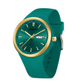 Yuxier Watches for Women Unisex Quartz Wristwatches Women's Sport Watch MInnimalist Casual Wristwatch with Soft Strap Double Calendar (Blackish Green)