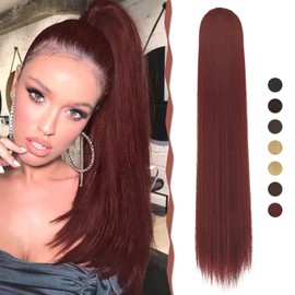 Sofeiyan Ponytail Hairpiece Hair Extension with Drawstring 70 cm Long Straight Braid Ponytail Natural Soft Hair Extension Synthetic Ponytail Extension for Women, Burgundy Red