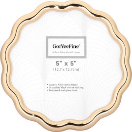High-End Gold 5x5'' Round Zinc Alloy Picture Frames,Unique Wave Design,Heavy Weight Photo Frame with Premium Soft Velvet & Backing for Tabletop or Home Decor
