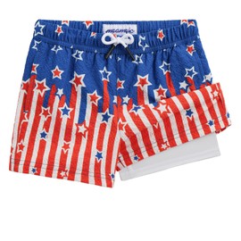 maamgic Boys Swim Trunks with Compression Liner Seersucker Swim Shorts Recycled Toddler Swimsuit American Flag 5/6