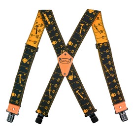 MELOTOUGH Men suspender with 2 inch elastic fully adjustable X back Industrial Strength Suspender (Black Rule)