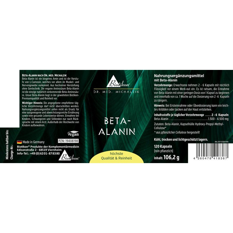 Beta-Alanine Capsules According to Dr. Michalzik without Additives BIOTIKON®