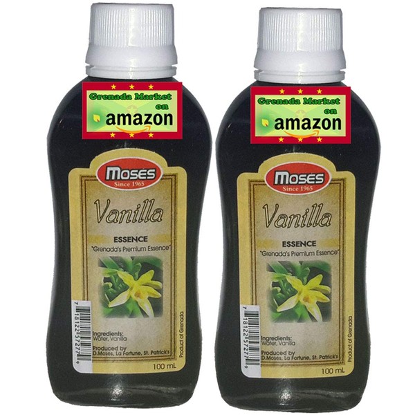 VANILLA (Alcohol Free) Essence - MOSES (2 Bottles @ 100ml ea), premium product of Grenada, Caribbea`