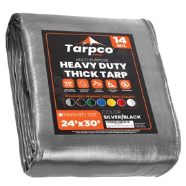 Tarpco Safety Extra Heavy Duty 14 Mil Tarp Cover, Waterproof, UV Resistant, Rip and Tear Proof, Poly Tarpaulin with Reinforced Edges for Roof, Camping, Patio, Pool, Boat (Silver/Black 24′ X 30′)