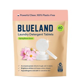 BLUELAND Laundry Detergent Tablets, 60 Count, Spring Bloom Scent, Plastic-Free Eco-Friendly Pods, Sheets, Liquid Alternative - Safe for Sensitive Skin, Gentle