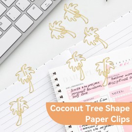Small Paper Clips, 50PCS Gold Paperclips Cute Palm Tree Shaped Decorative Paper Clips Metal Bookmarks Planner Clips for Office School Home Use