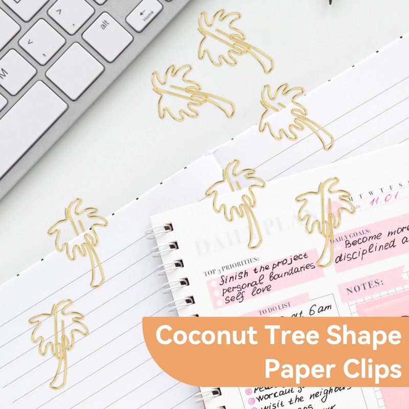 Small Paper Clips, 50PCS Gold Paperclips Cute Palm Tree Shaped